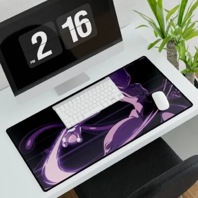 Mew two-Inspired Desk Mat | Purple Gaming Mouse Pad | Themed Desk Pad | Large Anime Desk Mat