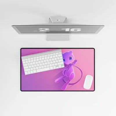 Mew-Inspired Desk Mat | Pink Gaming Mouse Pad | Pokemon Theme Desk Pad | Large Anime Desk Mat | Smooth Non-Slip Mouse Pad