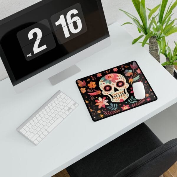 Sugar Skull Desk Mat | Vibrant Floral Dia de los Muertos Desk Pad | Large Gaming Mouse Pad | Colourful Office Decor - Image 3