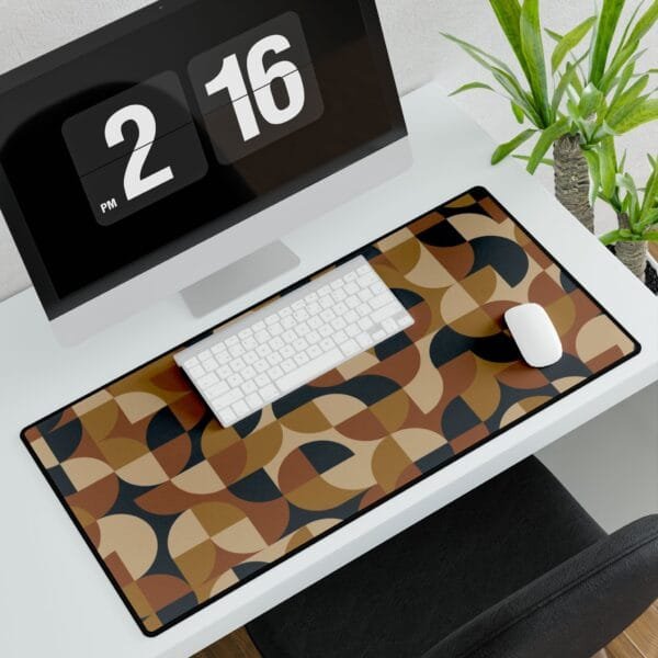 Retro Geometric Desk Mat Large Mouse Pad with Mid Century Modern Pattern in Earth Tones for Home Office or Gaming Setup - Image 3